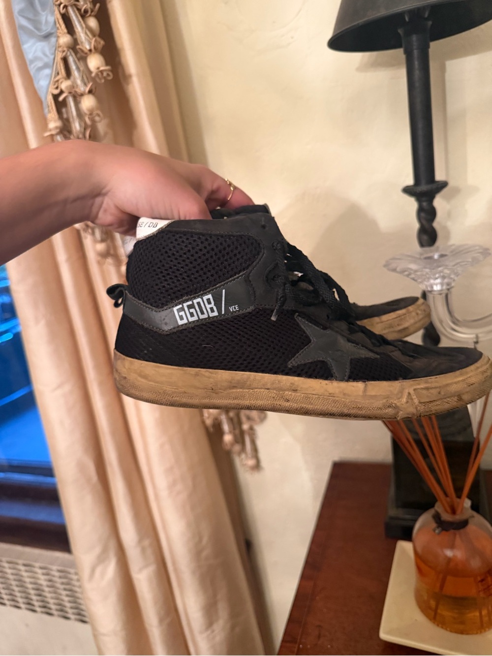 Golden Goose Black Mesh High-Top Sneakers with Star Detail